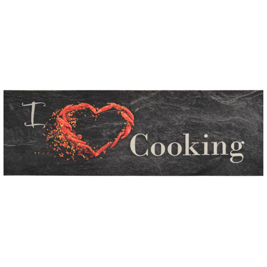 Tapete de cozinha lavável 60x180 cm veludo padrão cooking preto