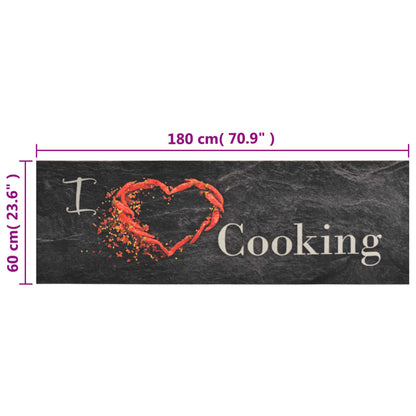 Tapete de cozinha lavável 60x180 cm veludo padrão cooking preto