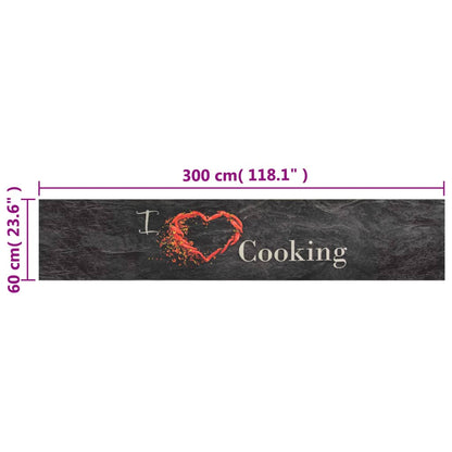 Tapete de cozinha lavável 60x300 cm veludo padrão cooking preto