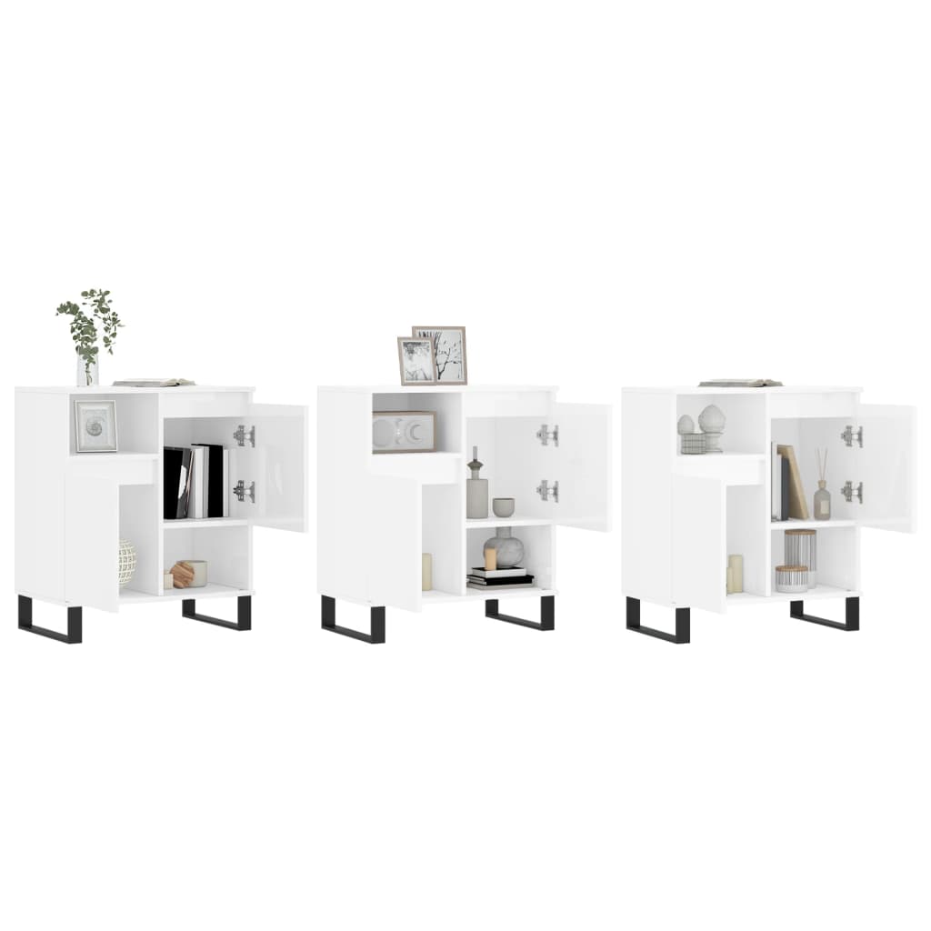 Aparadores 3 pcs derivados de madeira branco brilhante