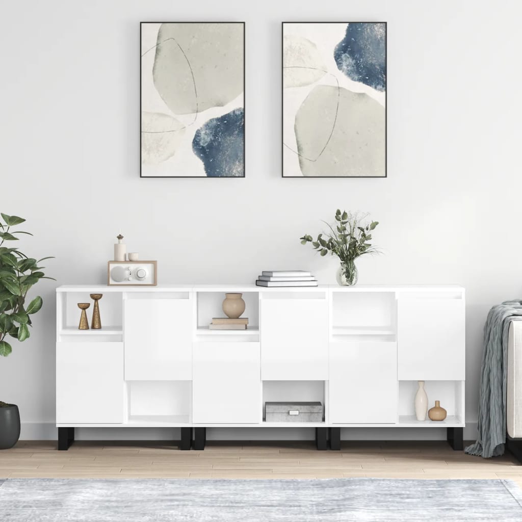 Aparadores 3 pcs derivados de madeira branco brilhante