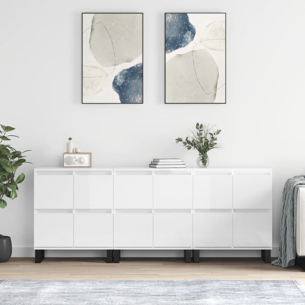 Aparadores 3 pcs derivados de madeira branco brilhante