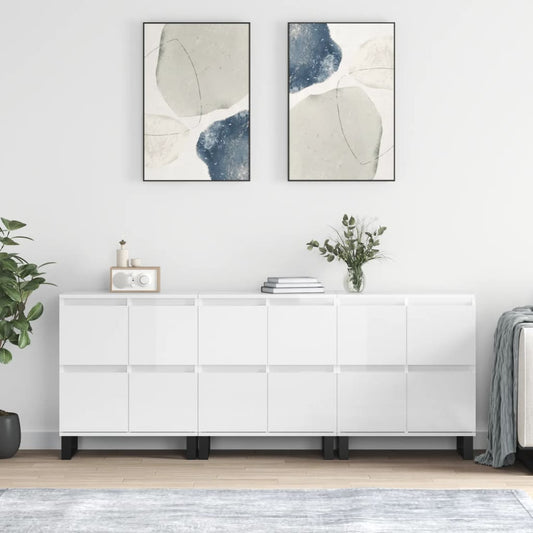 Aparadores 3 pcs derivados de madeira branco brilhante