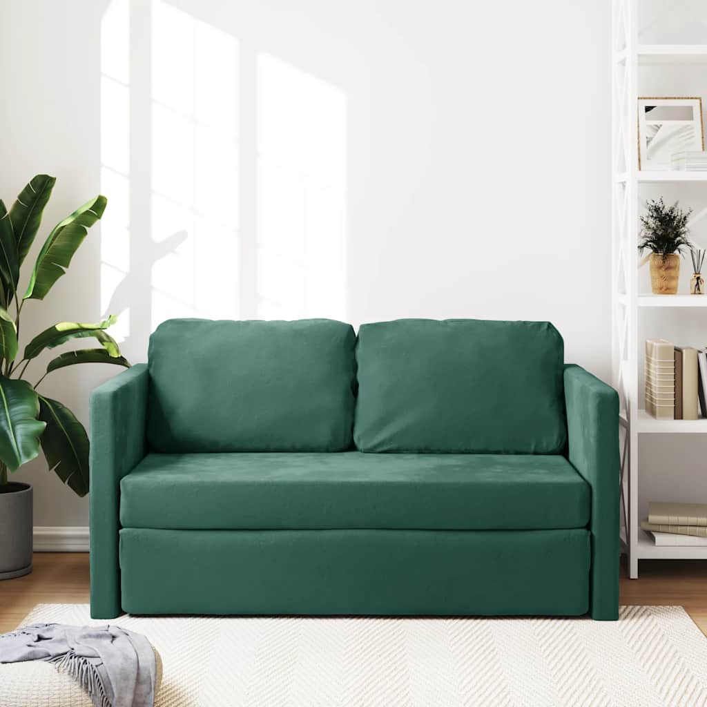 Sofá-cama sem pés 122x204x55 cm veludo verde-escuro