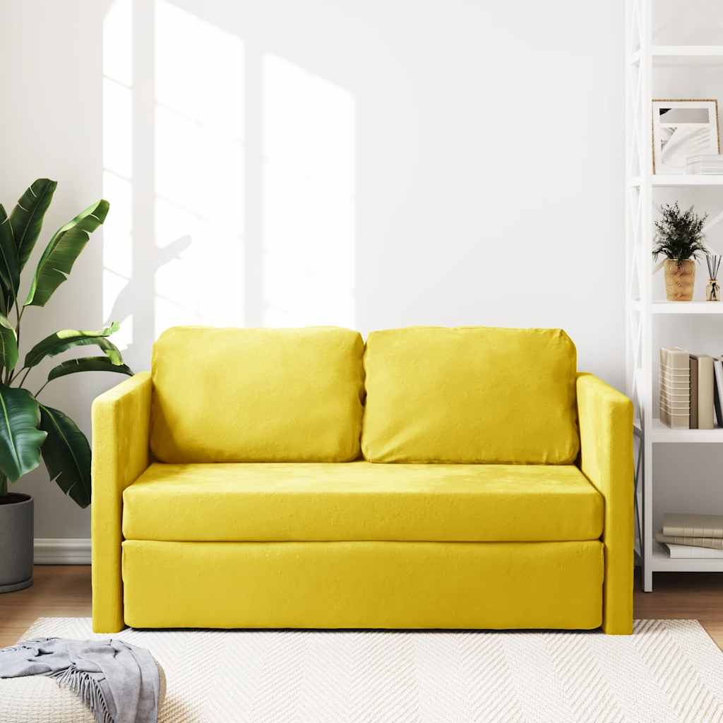 Sofá-cama sem pés 122x204x55 cm veludo amarelo-escuro