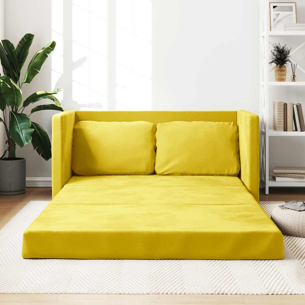 Sofá-cama sem pés 122x204x55 cm veludo amarelo-escuro