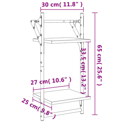 Unidade 2 prateleiras parede com barras 2 pcs 30x25x65 cm preto