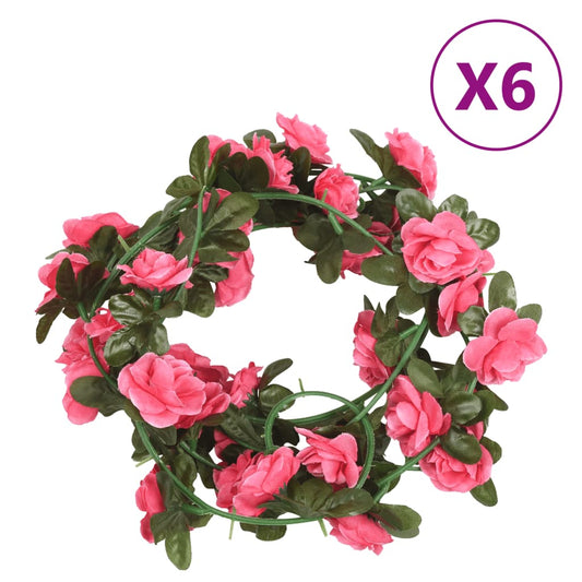 Grinaldas de flores de Natal 6 pcs 240 cm vermelho rosado