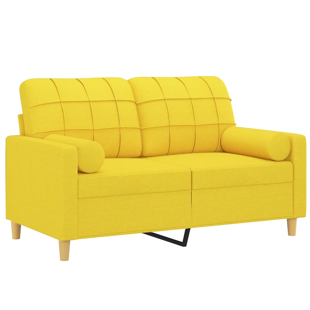 Sofá 2 lug. + almofadas decorativas 120 cm tecido amarelo-claro