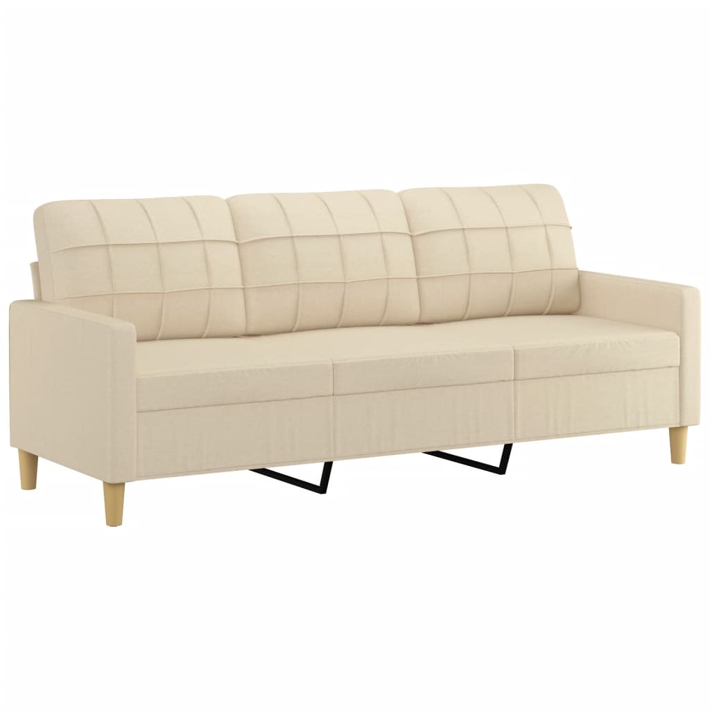 Sofá 3 lugares + almofadas decorativas 180 cm tecido cor creme
