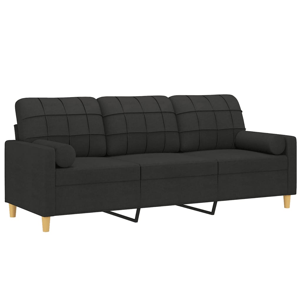 Sofá 3 lugares + almofadas decorativas 180 cm tecido preto