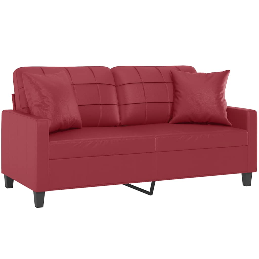 Sofá 2 lugares +almofadas 140cm couro artificial vermelho tinto
