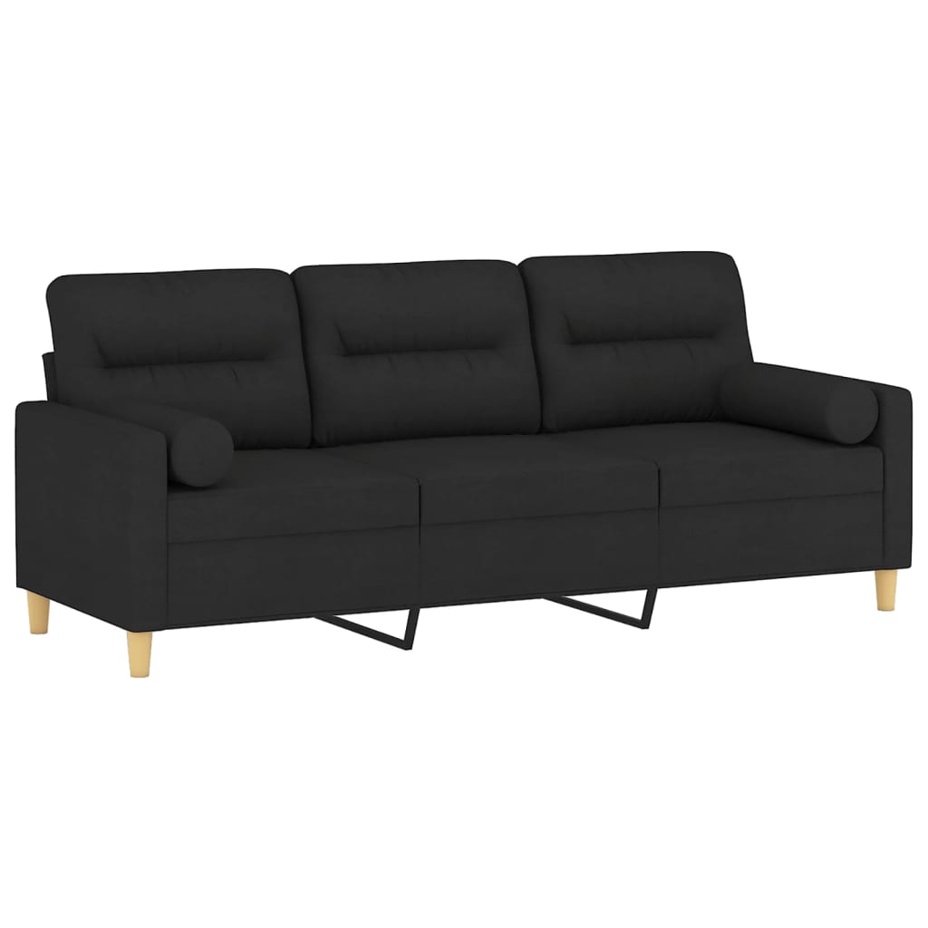 Sofá 3 lugares + almofadas decorativas 180 cm tecido preto