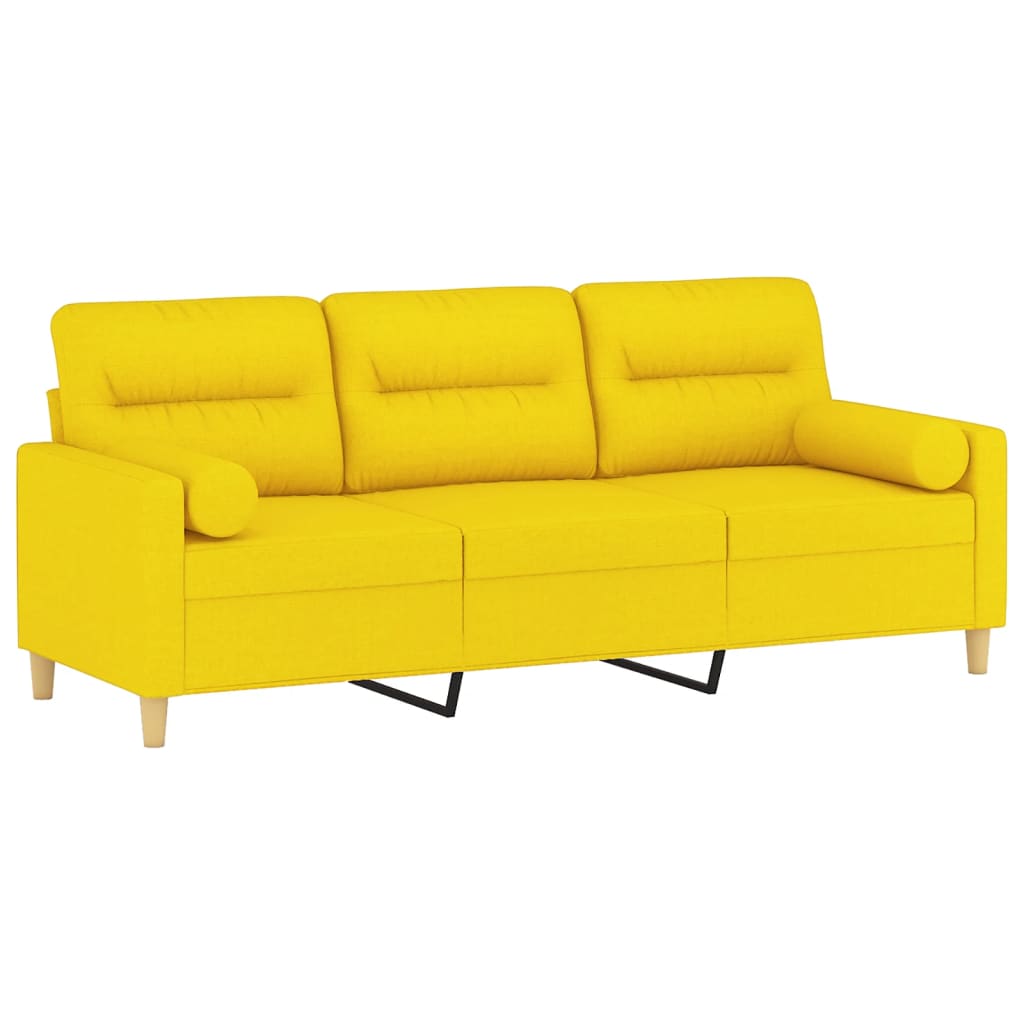 Sofá 3 lugares + almofadas decoração 180cm tecido amarelo-claro