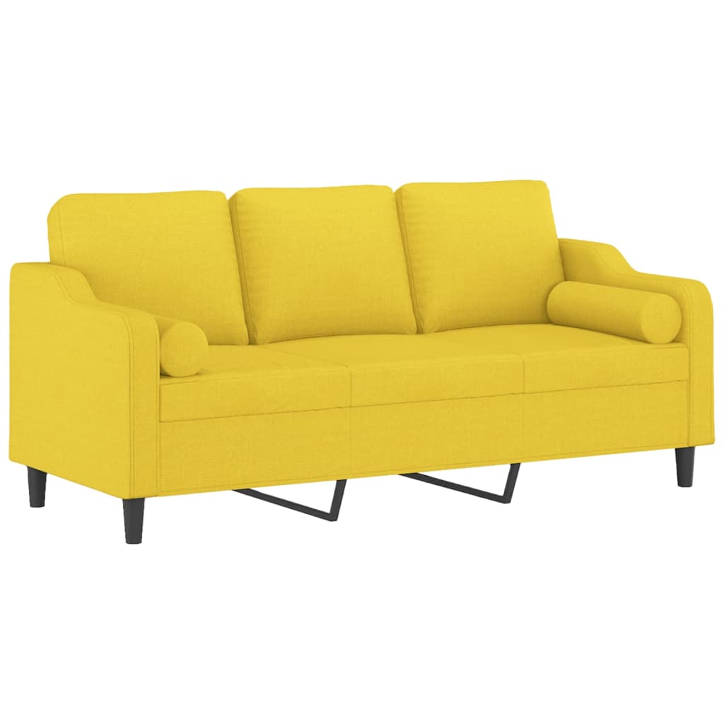 Sofá 3 lugares + almofadas decoração 180cm tecido amarelo-claro