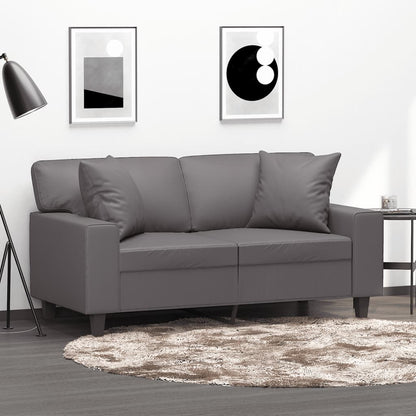 Sofá 2 lugares + almofadas decorativas 120cm couro artif. cinza