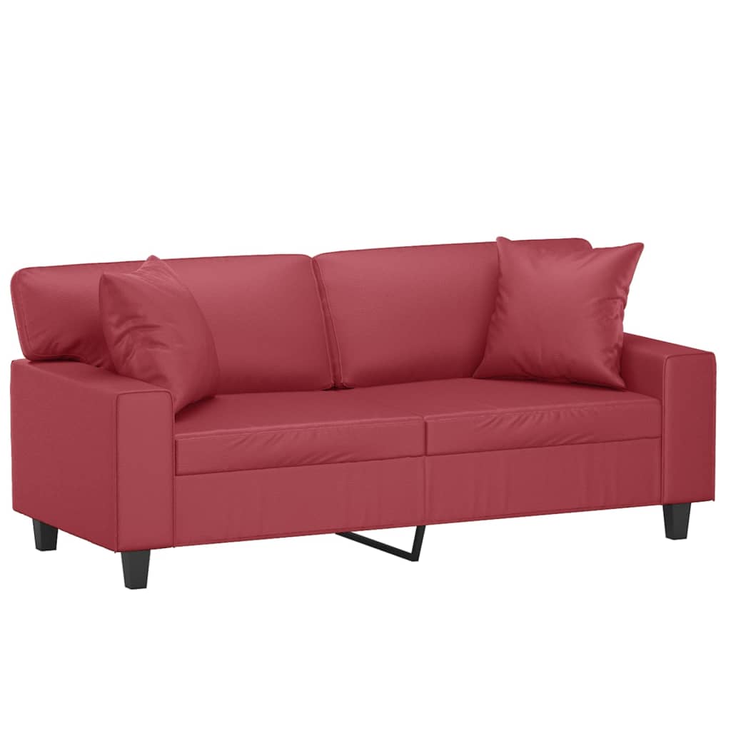 Sofá 2 lugares +almofadas 140cm couro artificial vermelho tinto