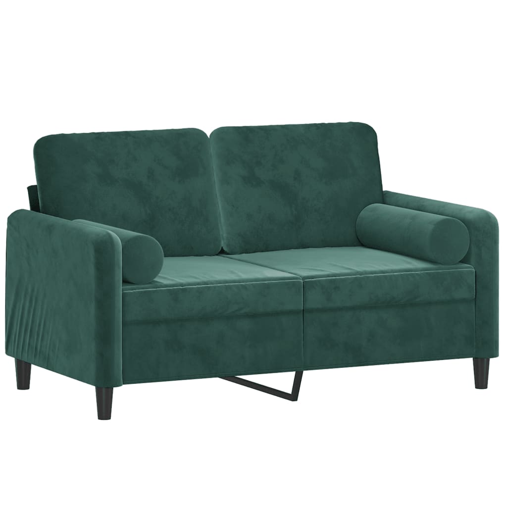 Sofá 2 lug. c/ almofadas decorativas 120 cm veludo verde-escuro