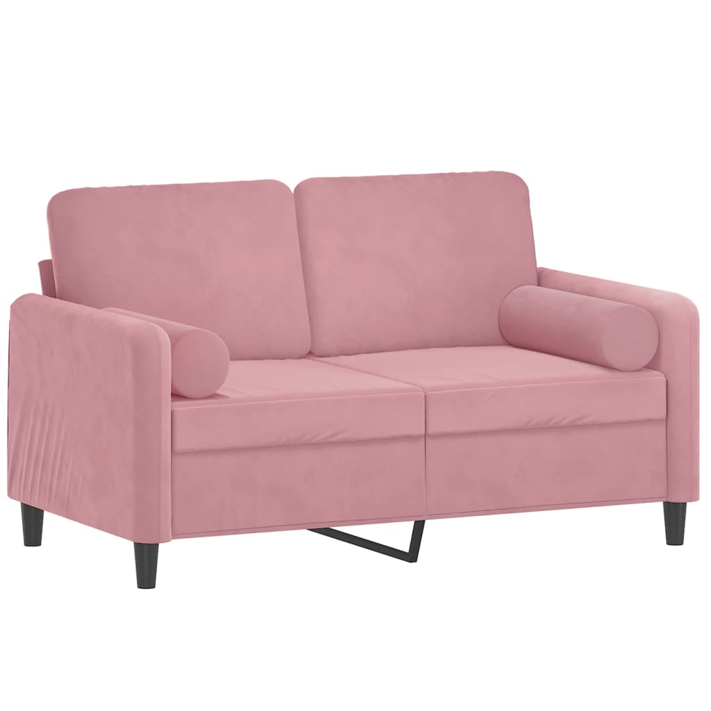 Sofá 2 lug. c/ almofadas decorativas 120 cm veludo rosa