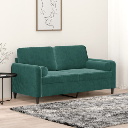 Sofá 2 lug. c/ almofadas decorativas 140cm veludo verde-escuro