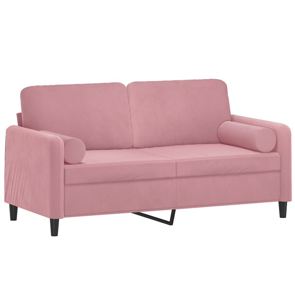 Sofá 2 lugares c/ almofadas decorativas 140 cm veludo rosa