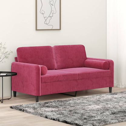 Sofá 2 lug. + almofadas decorativas 140cm veludo vermelho tinto