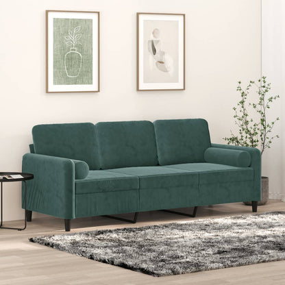 Sofá 3 lug. c/ almofadas decorativas 180 cm veludo verde-escuro