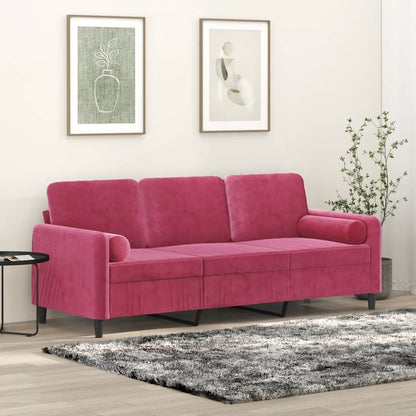 Sofá 3 lug. + almofadas decorativas 180cm veludo vermelho tinto
