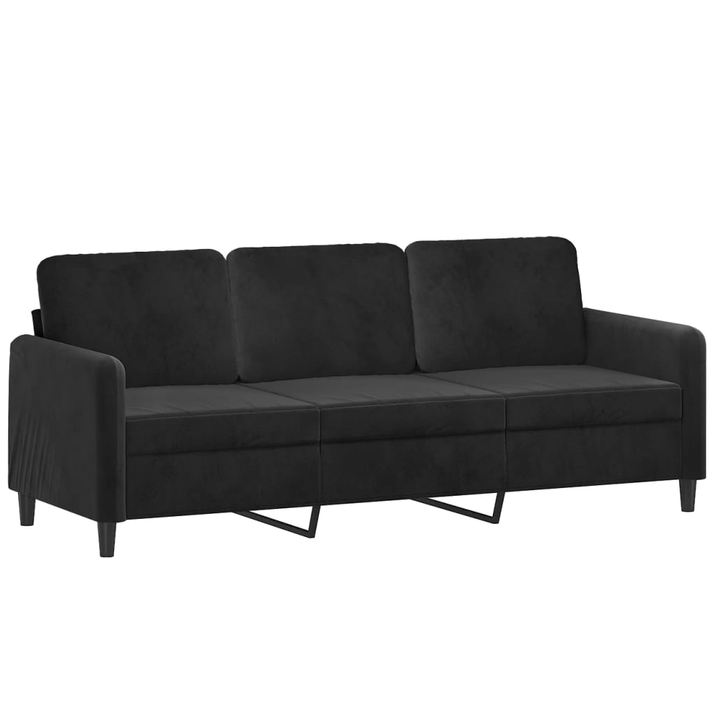 Sofá 3 lugares c/ almofadas decorativas 180 cm veludo preto