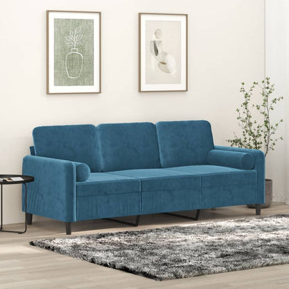 Sofá 3 lugares c/ almofadas decorativas 180 cm veludo azul