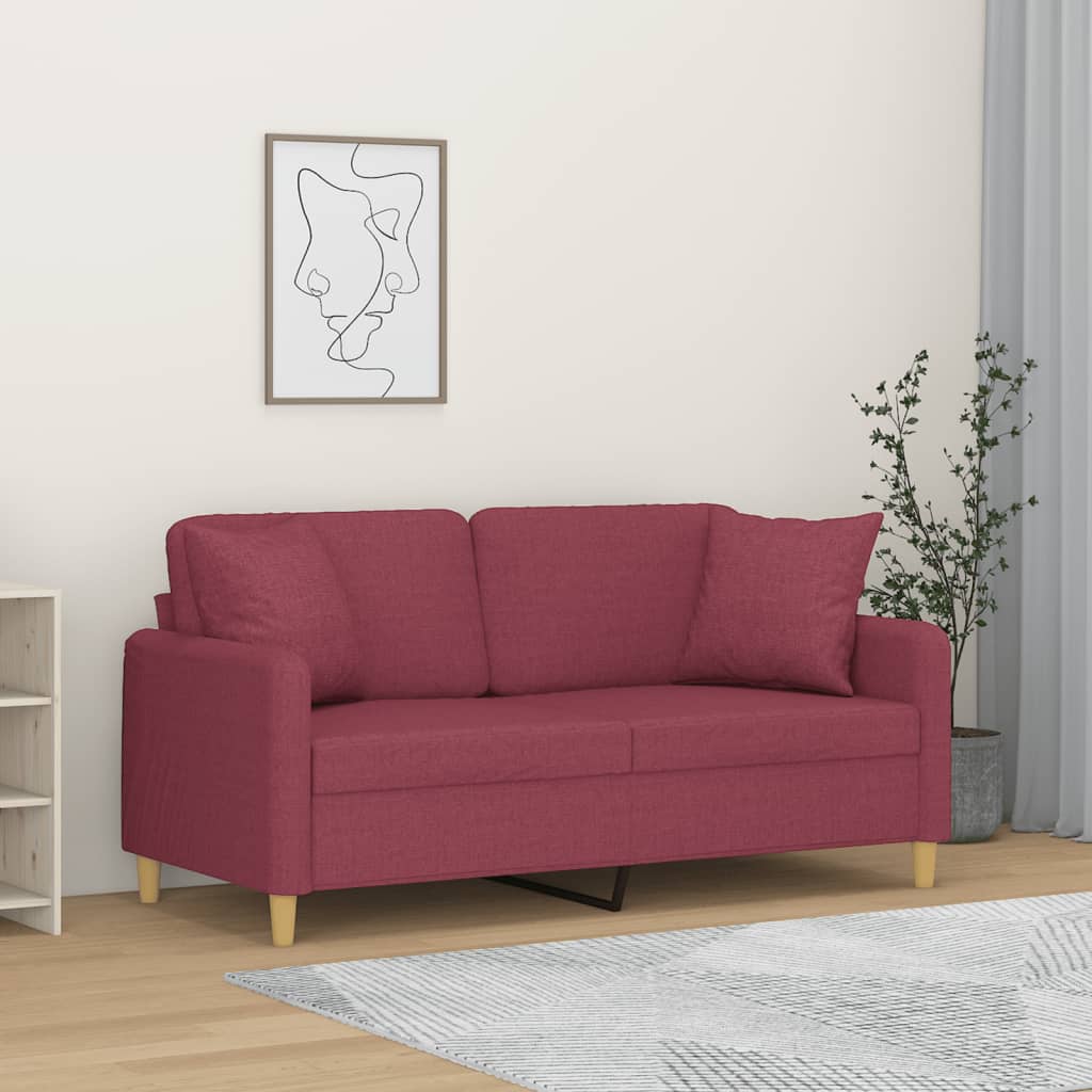 Sofá 2 lug. + almofadas decorativas 140cm tecido vermelho tinto