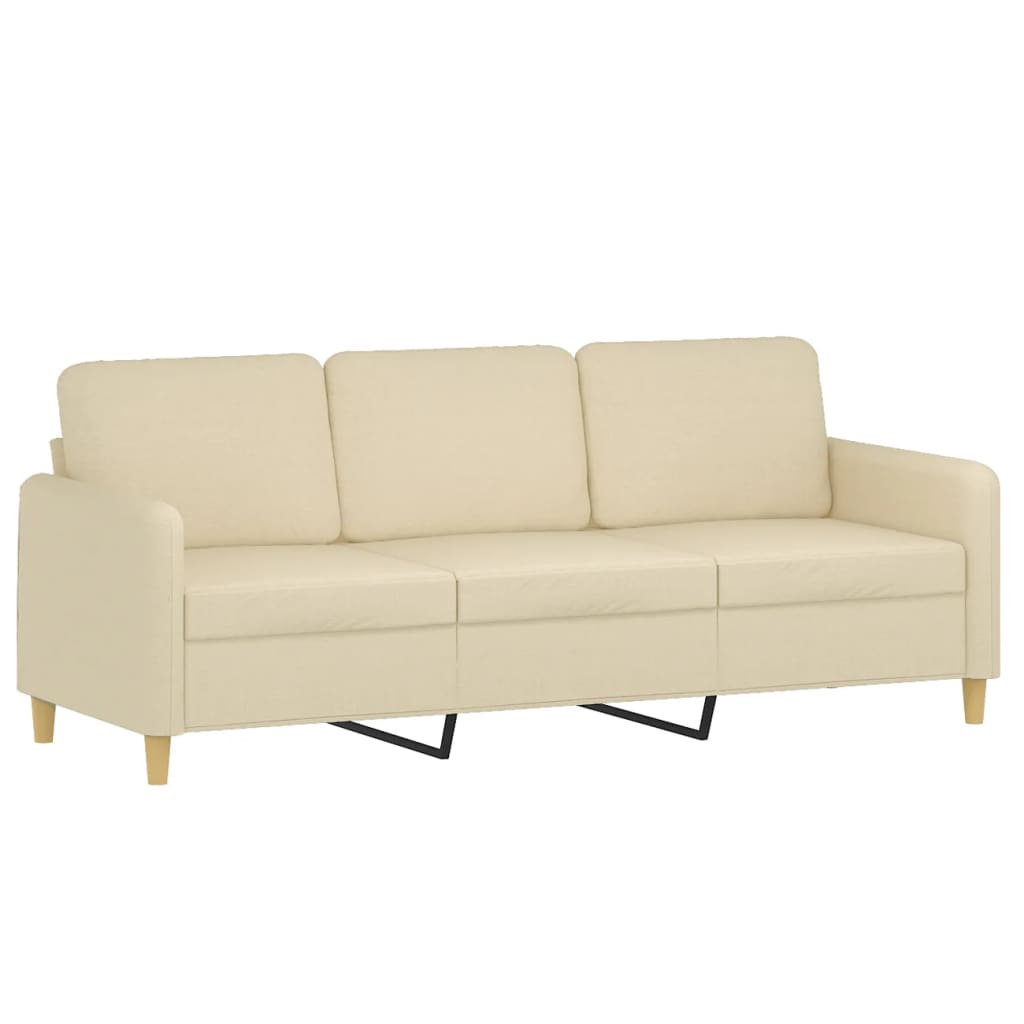 Sofá 3 lugares + almofadas decorativas 180 cm tecido cor creme