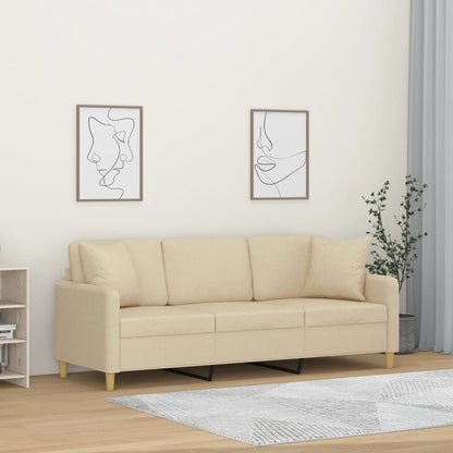 Sofá 3 lugares + almofadas decorativas 180 cm tecido cor creme
