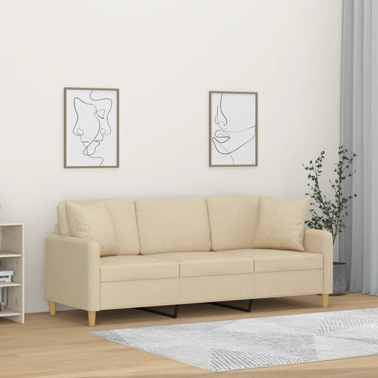 Sofá 3 lugares + almofadas decorativas 180 cm tecido cor creme