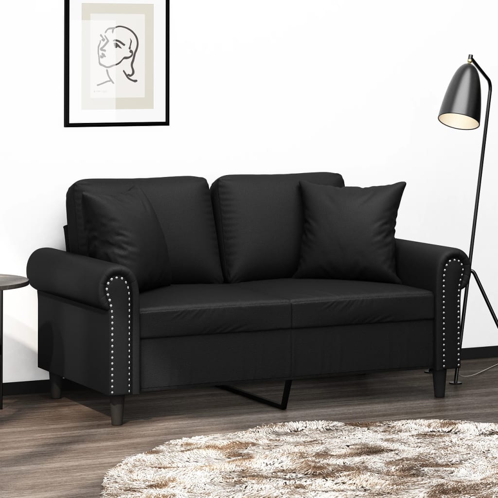 Sofá 2 lugares + almofadas decorativas 120cm couro artif. preto