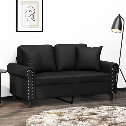 Sofá 2 lugares + almofadas decorativas 120cm couro artif. preto