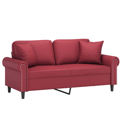Sofá 2 lugares +almofadas 140cm couro artificial vermelho tinto