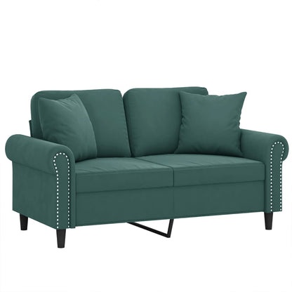 Sofá 2 lug. c/ almofadas decorativas 120 cm veludo verde-escuro