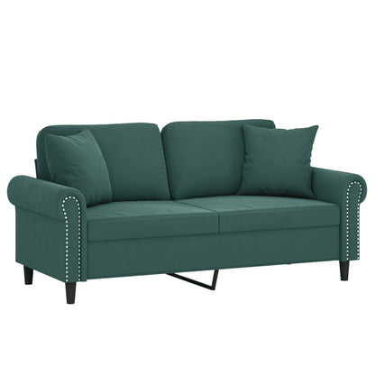 Sofá 2 lug. c/ almofadas decorativas 140cm veludo verde-escuro