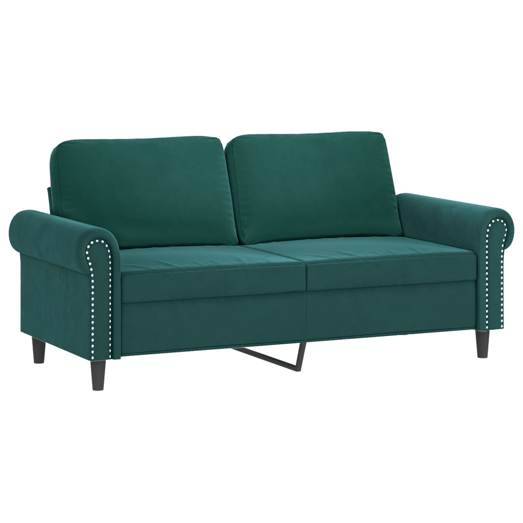 Sofá 2 lug. c/ almofadas decorativas 140cm veludo verde-escuro