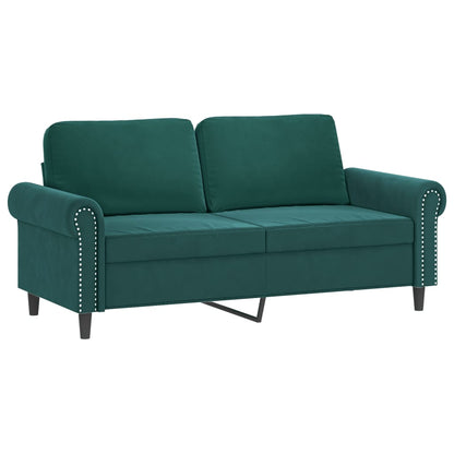 Sofá 2 lug. c/ almofadas decorativas 140cm veludo verde-escuro