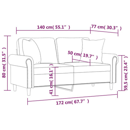 Sofá 2 lugares c/ almofadas decorativas 140 cm veludo rosa