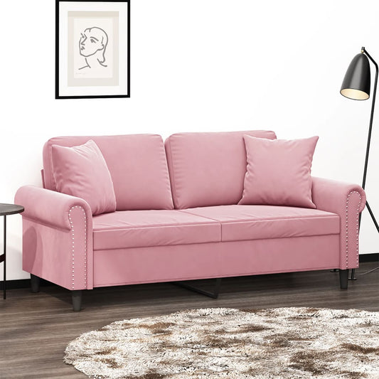 Sofá 2 lugares c/ almofadas decorativas 140 cm veludo rosa