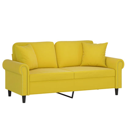 Sofá 2 lugares c/ almofadas decorativas 140 cm veludo amarelo