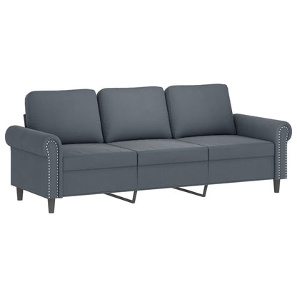 Sofá 3 lug. c/ almofadas decorativas 180 cm veludo cinza-escuro