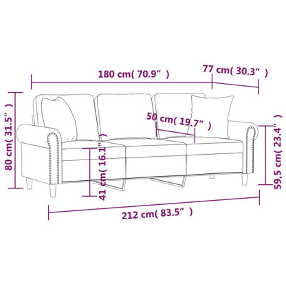 Sofá 3 lugares c/ almofadas decorativas 180 cm veludo azul