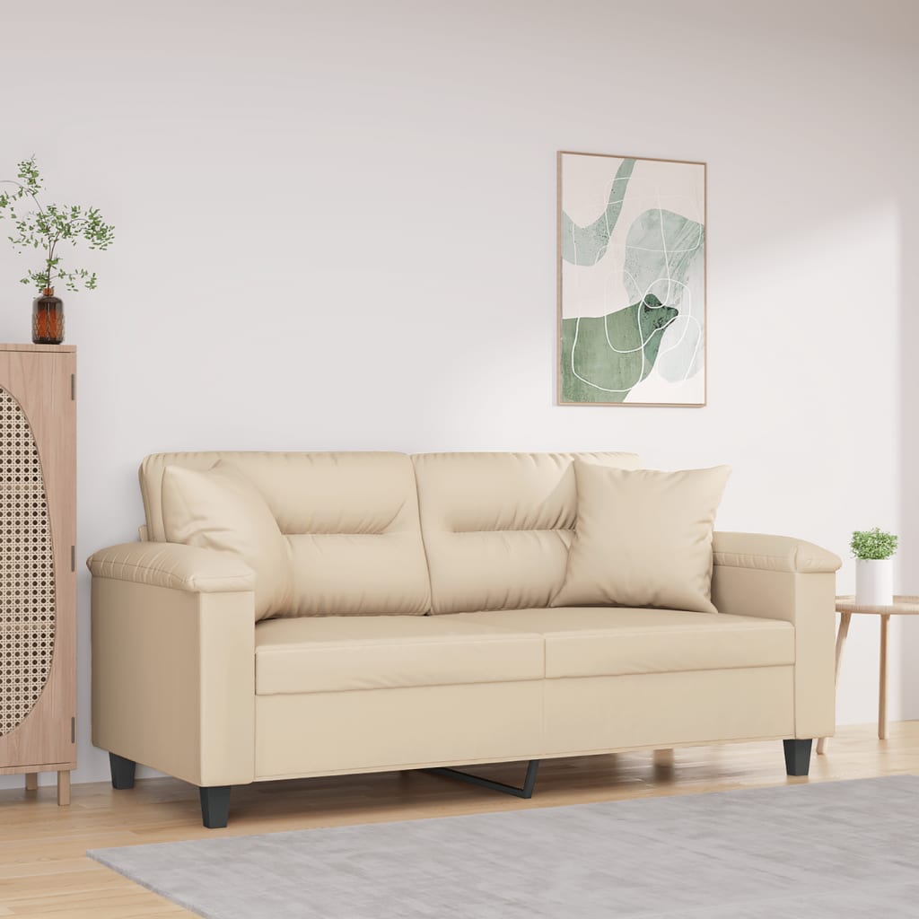 Sofá 2 lugares c/ almofadas 140 cm microfibra cor creme