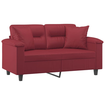 Sofá 2 lugares +almofadas 120cm couro artificial vermelho tinto