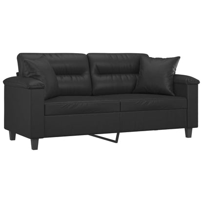 Sofá 2 lugares + almofadas decoração 140 cm couro artif. preto