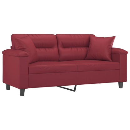 Sofá 2 lugares +almofadas 140cm couro artificial vermelho tinto